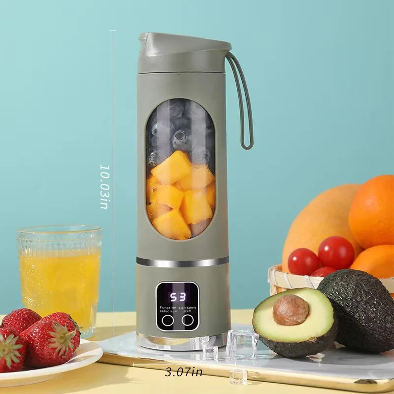Mini Electric Juicer 450ML Large Capacity with Powerful Motor Digital Display for Crushed Ice Household Rechargeable Juice Cup